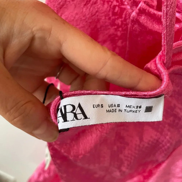 Zara  Jacquard Animal Detail Slip Mini Dress Hot Pink Sz Small NWT - Picture 11 of 12